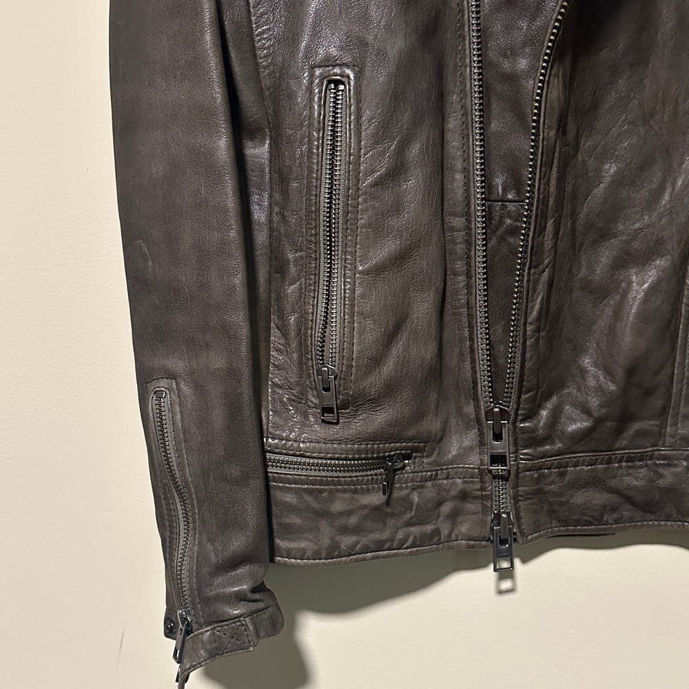 Men's Quilted Brown/Olive Leather Jacket - Picture 6 of 8